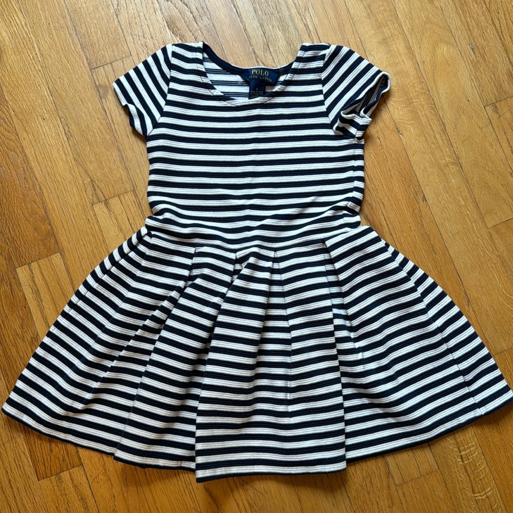 Polo RL girls sz 6 navy/white striped ribbed dress NWOT